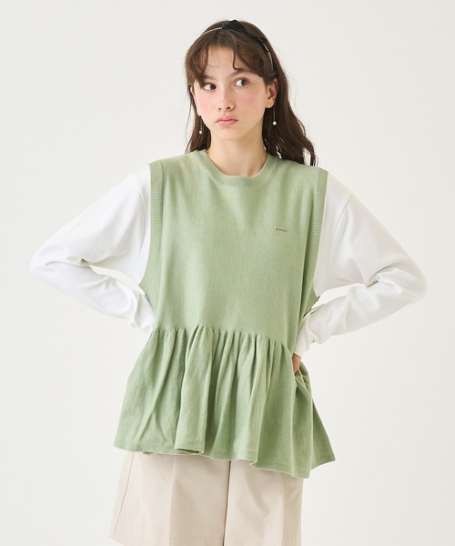 セール】ペプラムニットベスト＆Tシャツセット（アンサンブル）｜pom 