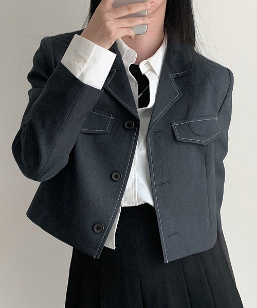 クロップ丈テーラードジャケット（テーラードジャケット）｜ONEP STAR