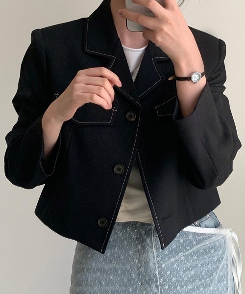 クロップ丈テーラードジャケット（テーラードジャケット）｜ONEP STAR