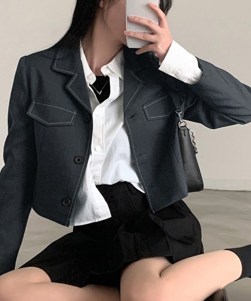 クロップ丈テーラードジャケット（テーラードジャケット）｜ONEP STAR