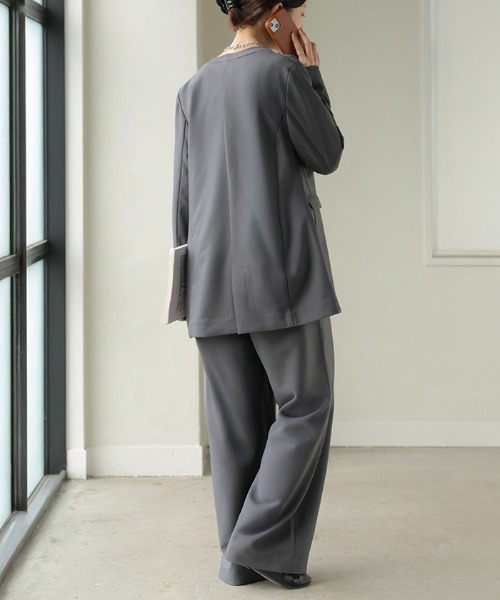 HUG.U（ハグユー）の「「 洗濯機で洗える 」 ジャケット × パンツ 2点セット スーツ（スーツセット・レディース・ベージュ/ダークグレー/ブラック・L(レギュラー丈)/M(レギュラー丈)/L(トール丈)/M(トール丈)）」の4枚目の写真