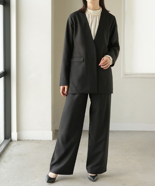 HUG.U（ハグユー）の「「 洗濯機で洗える 」 ジャケット × パンツ 2点セット スーツ（スーツセット・レディース・ベージュ/ダークグレー/ブラック・L(レギュラー丈)/M(レギュラー丈)/L(トール丈)/M(トール丈)）」の7枚目の写真