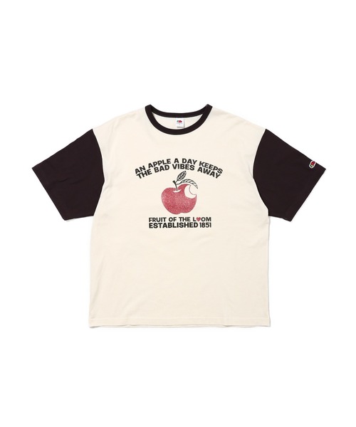 FRUIT OF THE LOOM(フルーツオブザルーム)の「19/-スラブ天竺Tシャツ4 / 半袖 リンゴ&メッセージ プリント Tシャツ / ヴィンテージ風(Tシャツ/カットソー・メンズ・アイボリー/ホワイト・L/M/S)」の2枚目の写真