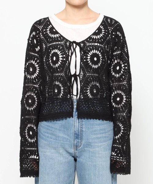 LOWRYS FARM(ローリーズファーム)の「クロシェニットカーディガン 644667(カーディガン/ボレロ・レディース・アイボリー/イエロー/ブラック・FREE)」の10枚目の写真