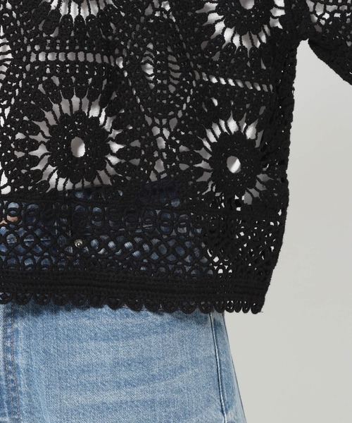 LOWRYS FARM(ローリーズファーム)の「クロシェニットカーディガン 644667(カーディガン/ボレロ・レディース・アイボリー/イエロー/ブラック・FREE)」の5枚目の写真