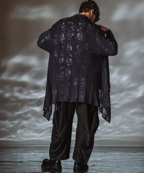 NO ID.（ノーアイディ）の「【NO ID.】2way Openwork Knit Gown / 2ウェイ オープンワーク ニットガウン（カーディガン/ボレロ・メンズ・ブラック/グレー・ONE SIZE）」の10枚目の写真