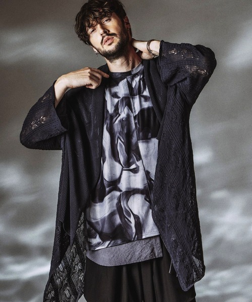 NO ID.（ノーアイディ）の「【NO ID.】2way Openwork Knit Gown / 2ウェイ オープンワーク ニットガウン（カーディガン/ボレロ・メンズ・ブラック/グレー・ONE SIZE）」の5枚目の写真
