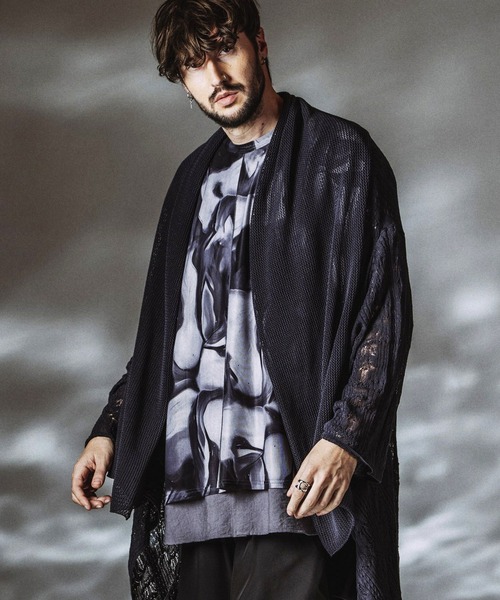 NO ID.（ノーアイディ）の「【NO ID.】2way Openwork Knit Gown / 2ウェイ オープンワーク ニットガウン（カーディガン/ボレロ・メンズ・ブラック/グレー・ONE SIZE）」の6枚目の写真