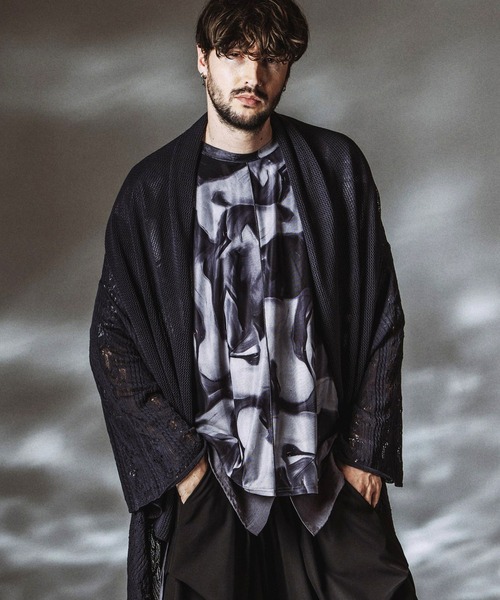 NO ID.（ノーアイディ）の「【NO ID.】2way Openwork Knit Gown / 2ウェイ オープンワーク ニットガウン（カーディガン/ボレロ・メンズ・ブラック/グレー・ONE SIZE）」の12枚目の写真