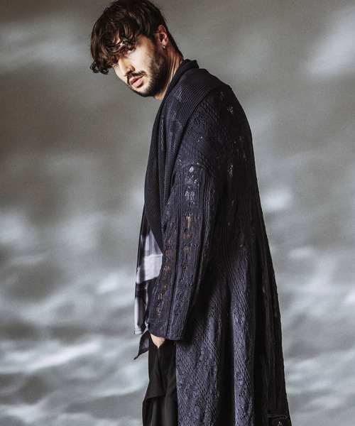 NO ID.（ノーアイディ）の「【NO ID.】2way Openwork Knit Gown / 2ウェイ オープンワーク ニットガウン（カーディガン/ボレロ・メンズ・ブラック/グレー・ONE SIZE）」の14枚目の写真