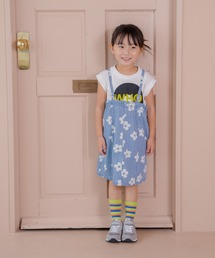 MAKE YOUR DAY（メイクユアデイ）の「花柄抜染デニムジャンスカ■80～140cm（ジャンパースカート）」