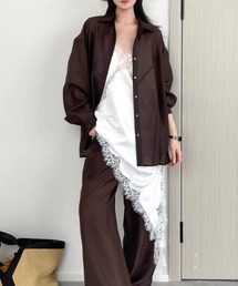 アシンメトリーサテンレースキャミワンピース