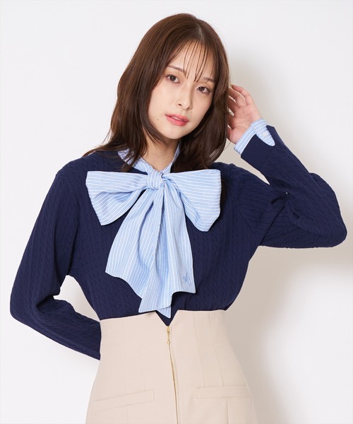 AND COUTURE(アンドクチュール)の「ボウタイニットプルオーバー(ニット/セーター・レディース・ネイビー/ライトグレー/アイボリー・FREE)」の3枚目の写真