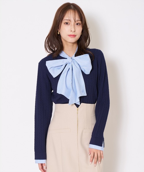 AND COUTURE(アンドクチュール)の「ボウタイニットプルオーバー(ニット/セーター・レディース・ネイビー/ライトグレー/アイボリー・FREE)」の13枚目の写真