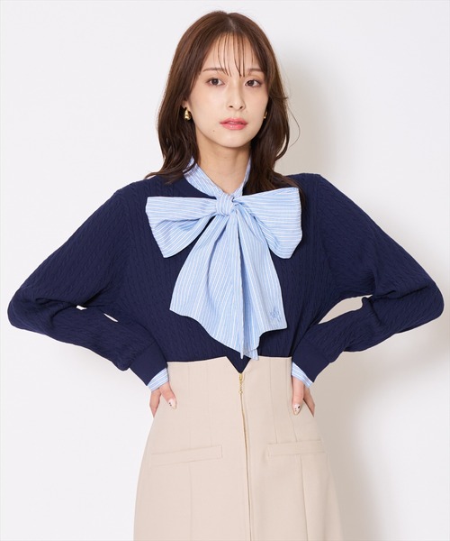 AND COUTURE(アンドクチュール)の「ボウタイニットプルオーバー(ニット/セーター・レディース・ネイビー/ライトグレー/アイボリー・FREE)」の22枚目の写真