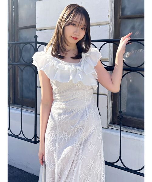 dazzlin(ダズリン)の「クロスフリルマーメイドドレス(ドレス・レディース・アイボリー/ブルー・MEDIUM/SMALL)」の8枚目の写真