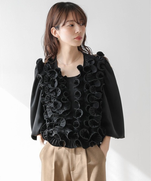AMELY(エミリー)の「フロントフリルデザインブラウス(シャツ/ブラウス・レディース・ブラック/ホワイト・フリー)」の10枚目の写真