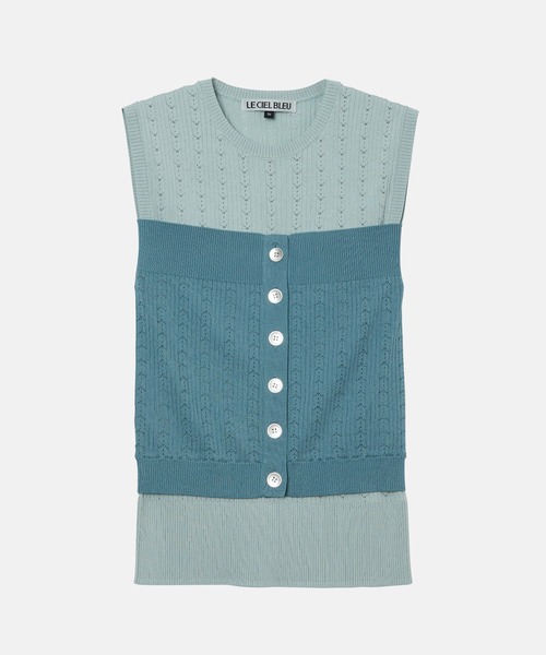 LE CIEL BLEU（ルシェルブルー）の「リブドアイレットスリーブレストップ / Ribbed Eyelet Sleeveless Top（ニット/セーター・レディース・ライトブルー/ピンク・36）」の6枚目の写真