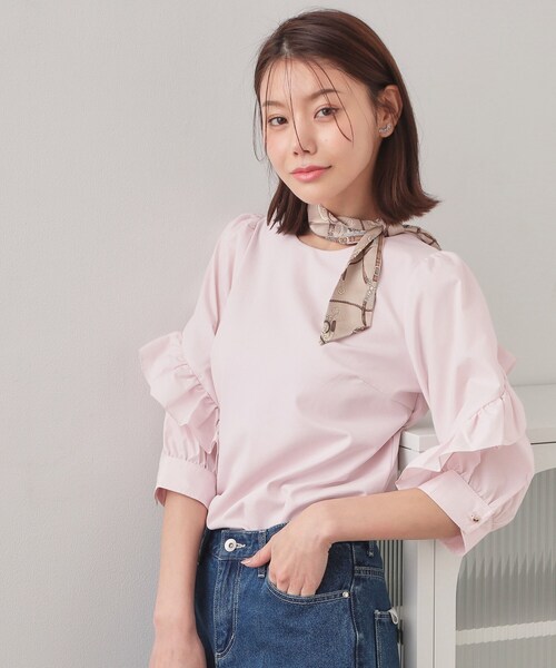 index（インデックス）の「フリルスリーブドッキングポンチトップス【洗濯機OK】（Tシャツ/カットソー・レディース・オフホワイト/ブラック/ピンク・36/40/38）」の3枚目の写真