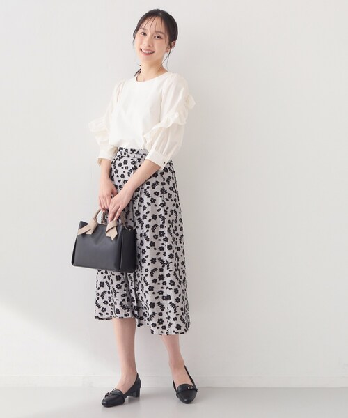 index（インデックス）の「フリルスリーブドッキングポンチトップス【洗濯機OK】（Tシャツ/カットソー・レディース・オフホワイト/ブラック/ピンク・36/40/38）」の6枚目の写真