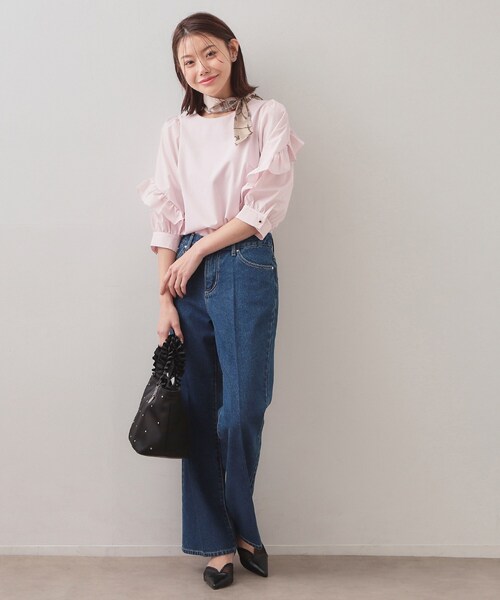 index（インデックス）の「フリルスリーブドッキングポンチトップス【洗濯機OK】（Tシャツ/カットソー・レディース・オフホワイト/ブラック/ピンク・36/40/38）」の14枚目の写真