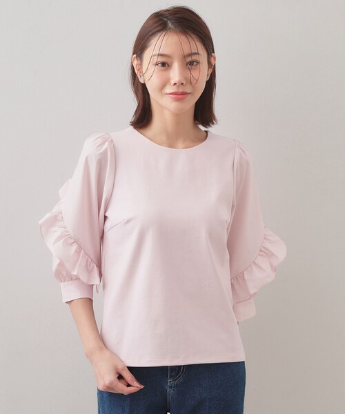 index（インデックス）の「フリルスリーブドッキングポンチトップス【洗濯機OK】（Tシャツ/カットソー・レディース・オフホワイト/ブラック/ピンク・36/40/38）」の17枚目の写真