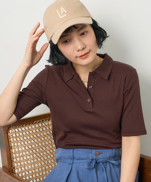 FREAK'S STORE(フリークスストア)の「シアーコットン ポロ襟 Tシャツ(Tシャツ/カットソー・レディース・ブラック/レモンイエロー/ブラウン/レッド・フリ-)」の3枚目の写真