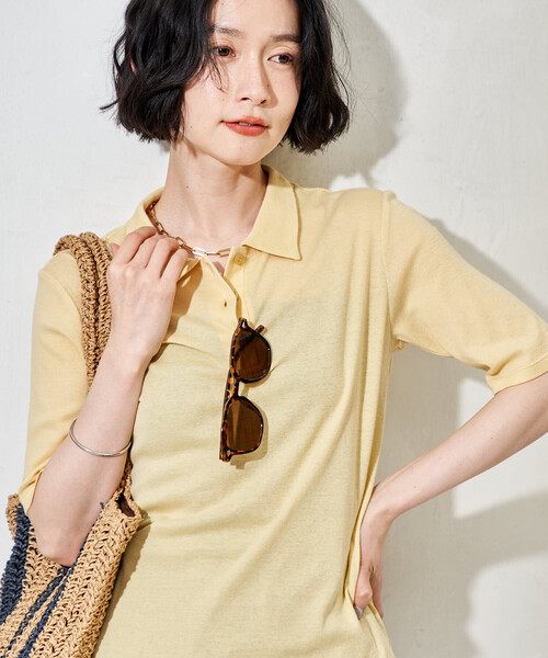 FREAK'S STORE(フリークスストア)の「シアーコットン ポロ襟 Tシャツ(Tシャツ/カットソー・レディース・ブラック/レモンイエロー/ブラウン/レッド・フリ-)」の1枚目の写真