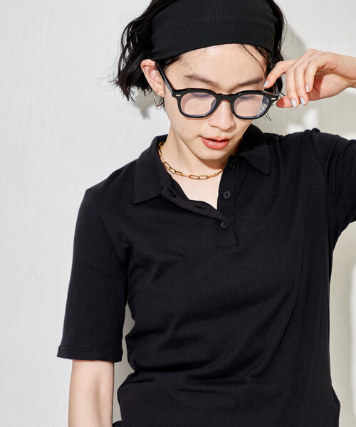 FREAK'S STORE(フリークスストア)の「シアーコットン ポロ襟 Tシャツ(Tシャツ/カットソー・レディース・ブラック/レモンイエロー/ブラウン/レッド・フリ-)」の2枚目の写真