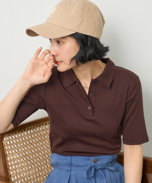 FREAK'S STORE(フリークスストア)の「シアーコットン ポロ襟 Tシャツ(Tシャツ/カットソー・レディース・ブラック/レモンイエロー/ブラウン/レッド・フリ-)」の6枚目の写真