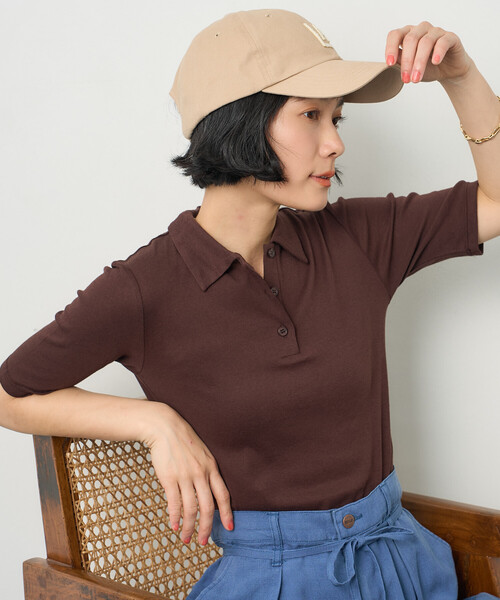 FREAK'S STORE(フリークスストア)の「シアーコットン ポロ襟 Tシャツ(Tシャツ/カットソー・レディース・ブラック/レモンイエロー/ブラウン/レッド・フリ-)」の7枚目の写真