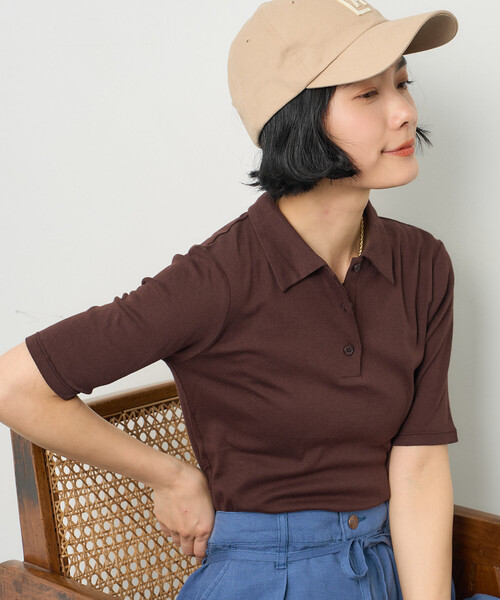 FREAK'S STORE(フリークスストア)の「シアーコットン ポロ襟 Tシャツ(Tシャツ/カットソー・レディース・ブラック/レモンイエロー/ブラウン/レッド・フリ-)」の8枚目の写真