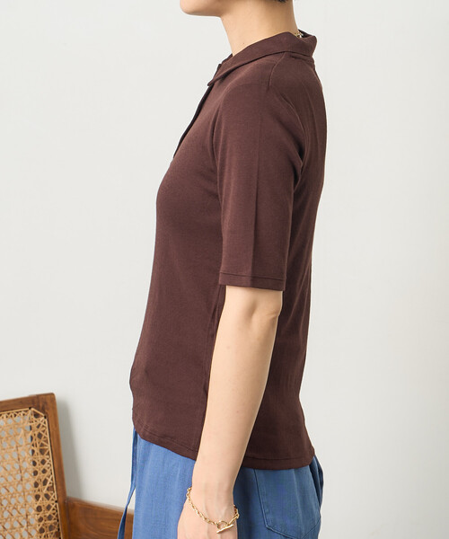 FREAK'S STORE(フリークスストア)の「シアーコットン ポロ襟 Tシャツ(Tシャツ/カットソー・レディース・ブラック/レモンイエロー/ブラウン/レッド・フリ-)」の10枚目の写真