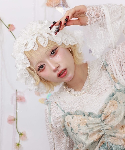 リボン×フリルレースキャップ(キャップ)|myu:loret(ミュウロレット リボン×フリルレースキャップ(キャップ)|myu:loret(ミュウロレット