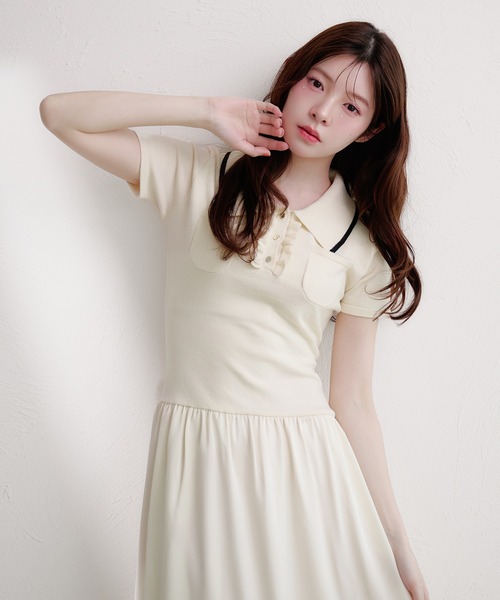 fupel(フぺル)の「docking polo knit onepiece / ドッキングポロニットワンピース(ワンピース・レディース・ネイビー/アイボリー・FREE)」の2枚目の写真