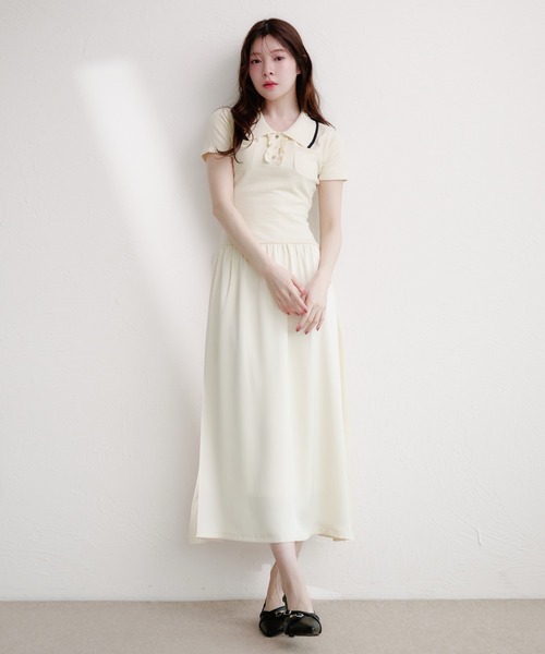 fupel(フぺル)の「docking polo knit onepiece / ドッキングポロニットワンピース(ワンピース・レディース・ネイビー/アイボリー・FREE)」の3枚目の写真