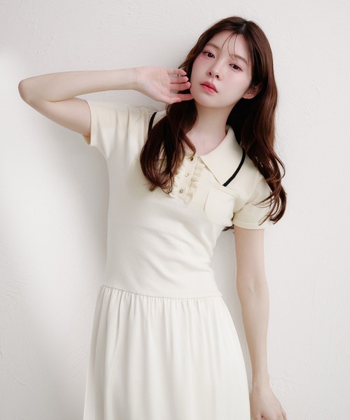 fupel(フぺル)の「docking polo knit onepiece / ドッキングポロニットワンピース(ワンピース・レディース・ネイビー/アイボリー・FREE)」の11枚目の写真