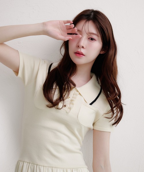 fupel(フぺル)の「docking polo knit onepiece / ドッキングポロニットワンピース(ワンピース・レディース・ネイビー/アイボリー・FREE)」の12枚目の写真