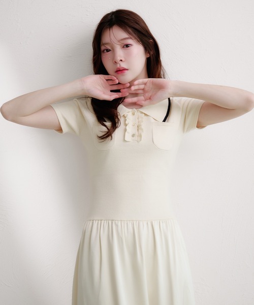 fupel(フぺル)の「docking polo knit onepiece / ドッキングポロニットワンピース(ワンピース・レディース・ネイビー/アイボリー・FREE)」の13枚目の写真