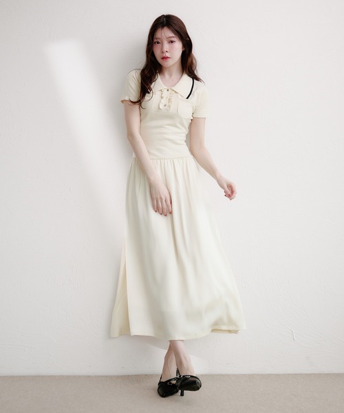 fupel(フぺル)の「docking polo knit onepiece / ドッキングポロニットワンピース(ワンピース・レディース・ネイビー/アイボリー・FREE)」の4枚目の写真