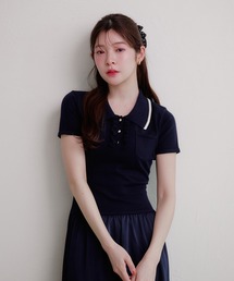 fupel（フぺル）の「docking polo knit onepiece / ドッキングポロニットワンピース（ワンピース）」