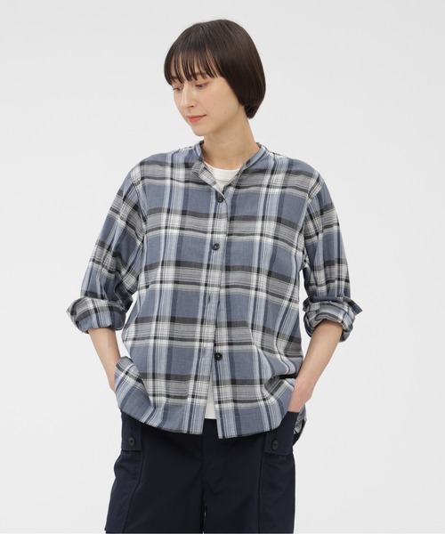 MHL.（エムエイチエル）の「TOP DYED COTTON POPLIN（シャツ/ブラウス・レディース・ブルー/チェック・2/1）」の2枚目の写真