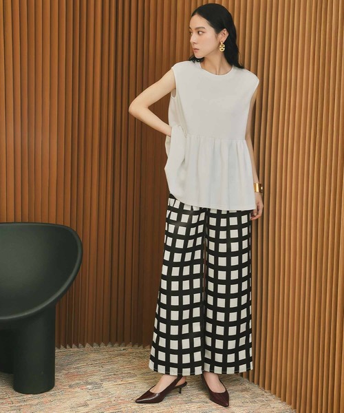 ELFRANK(エルフランク)の「タッターチェックワイドパンツ ウエストゴム 洗える《着用動画あり》(その他パンツ・レディース・ブラウン系その他/ホワイト×ブラック・L/M/S)」の6枚目の写真
