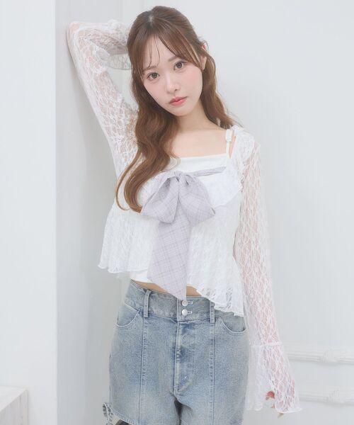 MAJESTIC LEGON（マジェスティックレゴン）の「ビッグリボンカップ付きキャミ（キャミソール・レディース・ブラック/アイボリー/ピンク/ホワイト系その他3・MEDIUM）」の6枚目の写真