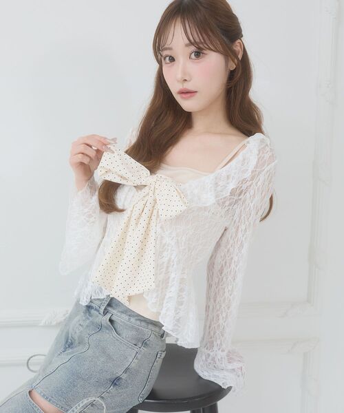 MAJESTIC LEGON（マジェスティックレゴン）の「ビッグリボンカップ付きキャミ（キャミソール・レディース・ブラック/アイボリー/ピンク/ホワイト系その他3・MEDIUM）」の16枚目の写真