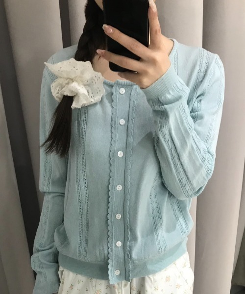 Birthday room（バースデイルーム）の「フリルデザインカーディガン/Frill design cardigan（カーディガン/ボレロ・レディース・グレー/ホワイト/ライトブルー・FREE）」の20枚目の写真