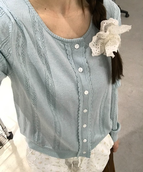 Birthday room（バースデイルーム）の「フリルデザインカーディガン/Frill design cardigan（カーディガン/ボレロ・レディース・グレー/ホワイト/ライトブルー・FREE）」の17枚目の写真