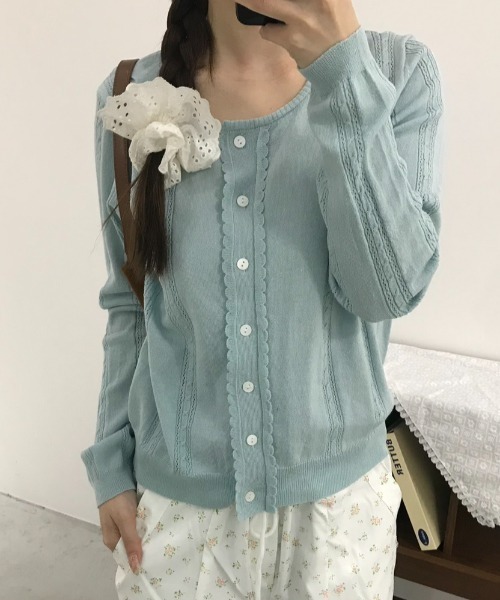 Birthday room（バースデイルーム）の「フリルデザインカーディガン/Frill design cardigan（カーディガン/ボレロ・レディース・グレー/ホワイト/ライトブルー・FREE）」の19枚目の写真