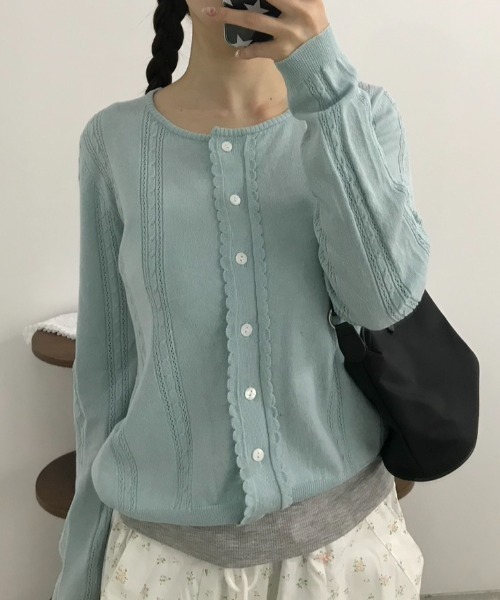Birthday room（バースデイルーム）の「フリルデザインカーディガン/Frill design cardigan（カーディガン/ボレロ・レディース・グレー/ホワイト/ライトブルー・FREE）」の16枚目の写真