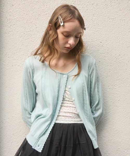 Birthday room（バースデイルーム）の「フリルデザインカーディガン/Frill design cardigan（カーディガン/ボレロ・レディース・グレー/ホワイト/ライトブルー・FREE）」の6枚目の写真